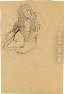 Seated Female Nude
 Sketch For by Gustav Klimt