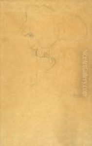 Half Length Portrait Of A Woman Facing Left With Her Chin Resting In Her Hand by Gustav Klimt