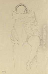 Sitzender Halbakt, Die Arme Auf Das Rechte Knie Gelegt by Gustav Klimt