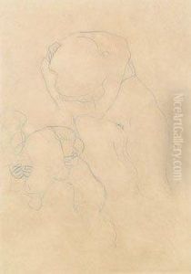 Mit Gesenktem Kopf Aufgestutzt Sitzender Akt, Wiederholung Mit Herabhangendem Haar by Gustav Klimt