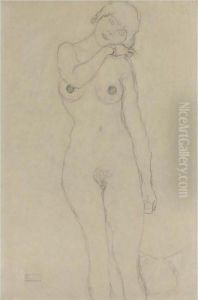 Stehend Von Vorne, Den Kopf Nach Rechts Geneigt (standing Woman With Head Leaning Right) by Gustav Klimt