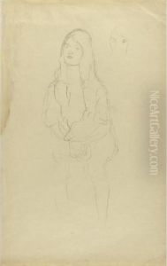 Sitzendes Madchen Nach Links,
Kopfweiderholung (study For Portrait Of Mada Primavesi, Seated With
Crossed Hands) by Gustav Klimt