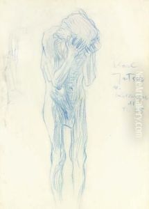 Akt Eines Greises Mit Vorgehaltenen Handen (study For Philosophie) by Gustav Klimt