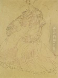 Sitzend Nach Links, Die Hande Ineinandergelegt (seated To The Left, Hands Clasped) by Gustav Klimt