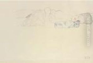 Liegender Halbakt Nach Rechts by Gustav Klimt