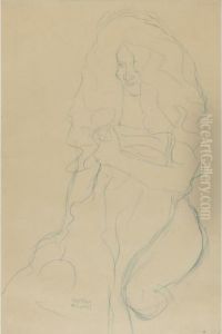 Kniender Akt, Ein Tuch Vor Den Korper Haltend by Gustav Klimt