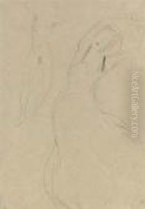 Tanzender Akt Mit Erhobenen
Ausgebreiteten Armun Und Bekleidetetanzerin (recto); Landschaftsstudie
(verso) by Gustav Klimt