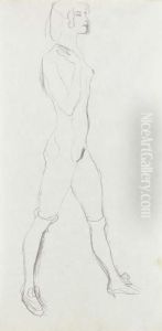 Schreitende; Mit Strupfen, Die Rechte Hand An Der Schulter by Gustav Klimt