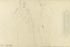 Mann Und Frau Einander Gegenubergestellt by Gustav Klimt