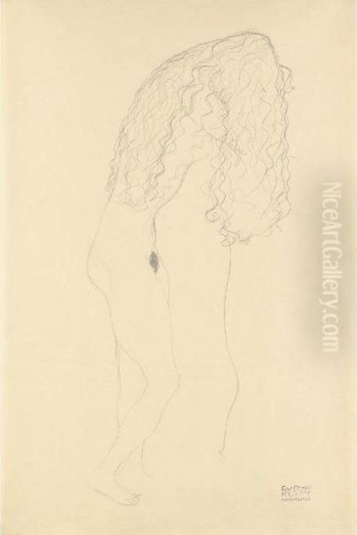 Nach Rechts Aufgestutzt 
Stehender Akt, Das Gesicht Durch Die Haare Verdeckt (standing Nude With 
Her Face Covered By Her Long Hair) - view 1