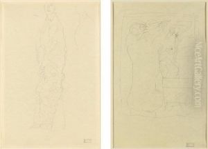 In Ganzer Figur, Wiederholung
Von Kopf Und Brust And Sitzender Akt Vor Dem Spiegel : A Double-sided
Drawing (whole Figure, Head And Chest And Seated Nude In Front Of A
Mirror) by Gustav Klimt