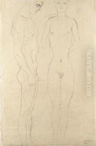 Athlet Im Profil Nach Rechts, 
Frauenakt Von Vorne (athlete In Profile Facing Right, Female Nude Seen 
From The Front) by Gustav Klimt