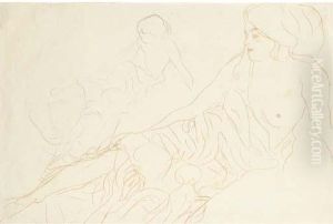 Aufgestutzt Liegende, Links Wiederholung by Gustav Klimt