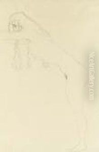 Madchenakt Mit Langen Haaren Und Nach Vorn Gebeugtem Oberkorper by Gustav Klimt