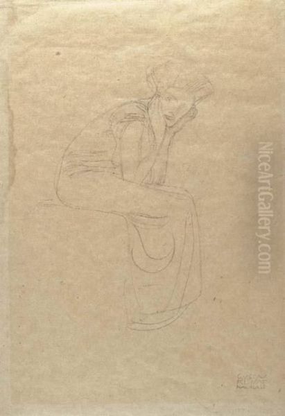 Seated Woman Holding Her Head In Her Hands - view 1
