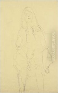 Sitzend Von Vorne (seated Nude Seen From The Front) by Gustav Klimt