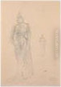 Stehende Dame Im Langen Kleid 
Nach Links (standing Female Figure In A Long Dress Facing Left) by Gustav Klimt