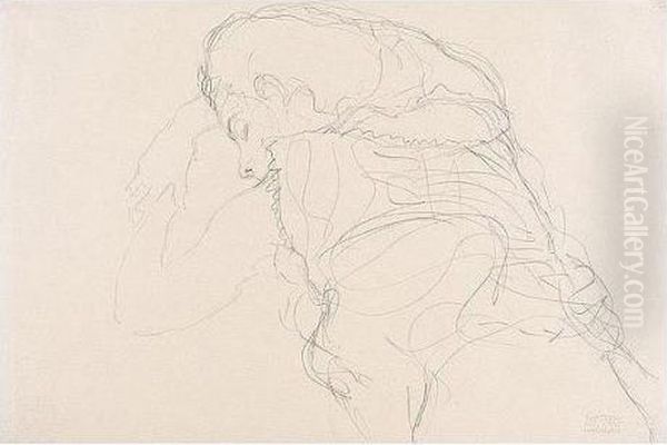 Auf Dem Bauch Liegender Halbakt Nach Links (half-nude Lying On Her Front, Facing Left) - view 1