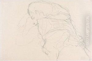 Auf Dem Bauch Liegender Halbakt Nach Links (half-nude Lying On Her Front, Facing Left) by Gustav Klimt