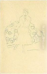 Sitzende Dame Von Vorne, Mit
Aufgestutztem Kinn (seated Woman Seen From The Front, Chin Supported By
Hand) by Gustav Klimt
