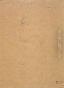 Frauenkopf Im Profil Nach Links
Mit Hoch Abschilessendem Kragen (woman In Profile Looking To The Left
With A High Collar) by Gustav Klimt