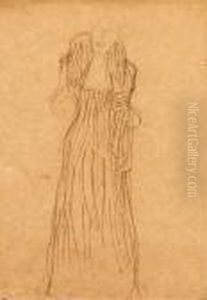 Stehend Im Dreiviertelprofil Nach Links by Gustav Klimt