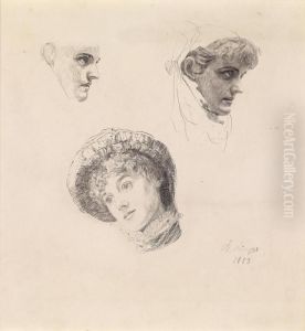 Three-quarter Andprofile Studies Of A Woman With Hat by Max Klinger