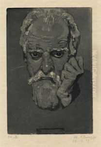Selbstbildnis Von Vorne Mit Aufgestutztem Kopf by Max Klinger
