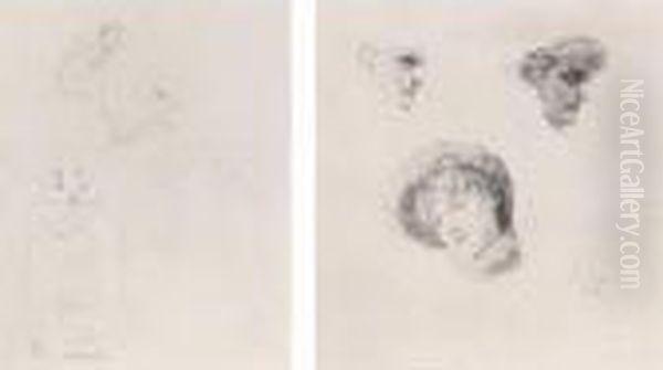 (i) Drei Weibliche Kopfe (three
Female Heads) (ii) Recto: Studienblatt Mit Erotischer Szene (study Of An
Erotic Scene); Verso: Randleistenentwurf Fur 'epithalamia' (frieze
Study For 'epithalamia') - view 1