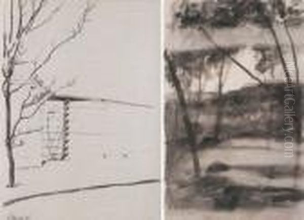 Garden Fence With Vine And Fruit Tree (#) Lake Under Trees In A Landscape - view 1