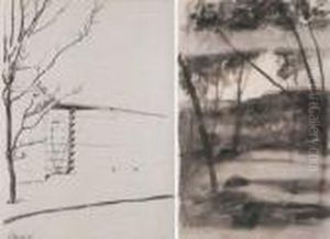 Garden Fence With Vine And Fruit Tree (#) Lake Under Trees In A Landscape by Max Klinger
