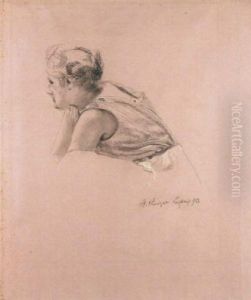 Half-length Portrait Of A Girl by Max Klinger