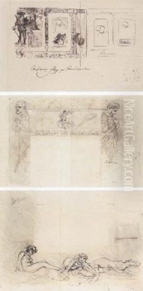 Studies For A Book Illustration (#) Three Nymphs Riding Dolphins - view 1