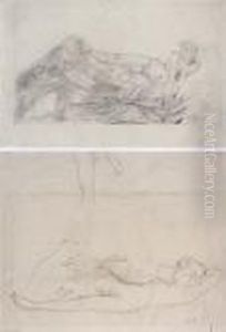 The Offering (#) Two Reclining Female Nudes With Mandolin (#) Studies by Max Klinger