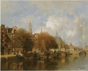 A Capriccio View Of The Oudezijds Voorburgwal, Amsterdam by Johannes Christiaan Karel Klinkenberg