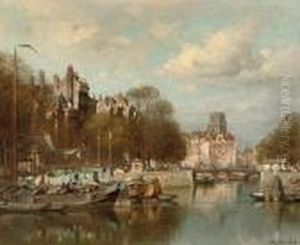 De Leuvenhaven With The Laurenskerk Beyond, Rotterdam by Johannes Christiaan Karel Klinkenberg