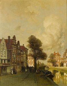 Figures By A Canal In A Dutch Town