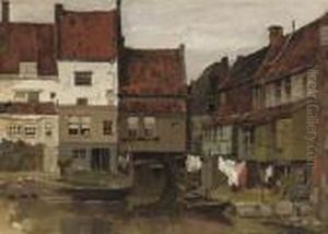 Laundry Hanging Out To Dry On A Sunny Day, Enkhuizen by Johannes Christiaan Karel Klinkenberg