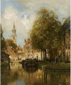 A Canal In Veere by Johannes Christiaan Karel Klinkenberg