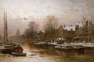 Snow Covered Barges On The Singel, Amsterdam