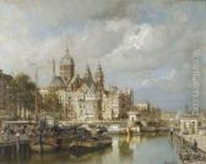 A Bustling Prins Hendrikkade 
With The St. Nicolaas Church And Theschreierstoren, Amsterdam