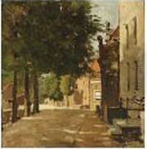 A Sunlit Street In A Dutch Town by Johannes Christiaan Karel Klinkenberg