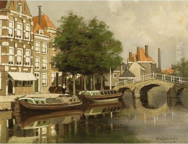 Moored Barges In A Dutch Town - view 1