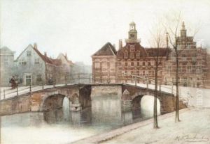 Dutch Canal Scene by Johannes Christiaan Karel Klinkenberg