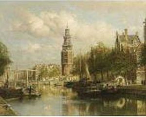 A View Of The Montelbaanstoren, Amsterdam by Johannes Christiaan Karel Klinkenberg