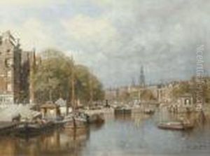 View Of The Magere Brug Over The River Amstel, Amsterdam by Johannes Christiaan Karel Klinkenberg