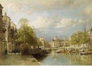 A View Of The Leuvehaven, Rotterdam by Johannes Christiaan Karel Klinkenberg