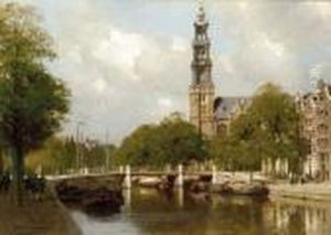 The Westertoren On The Prinsengracht, Amsterdam by Johannes Christiaan Karel Klinkenberg