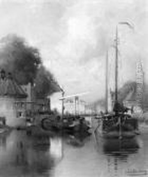 A View Of A Town With Barges On A Canal - view 1