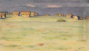 Landschaft Mit Hutten Auf Demfeld by Ivan Klioune